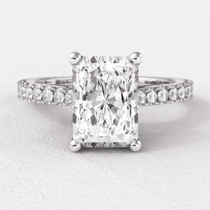 1.20ct Radiant Cut Side Stone Diamond Ring PR1061 White Gold