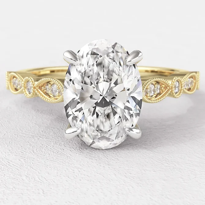 1.35ct Oval Cut Side Stone Ring Yellow Gold PR1041 - Made in Dublin, Ireland