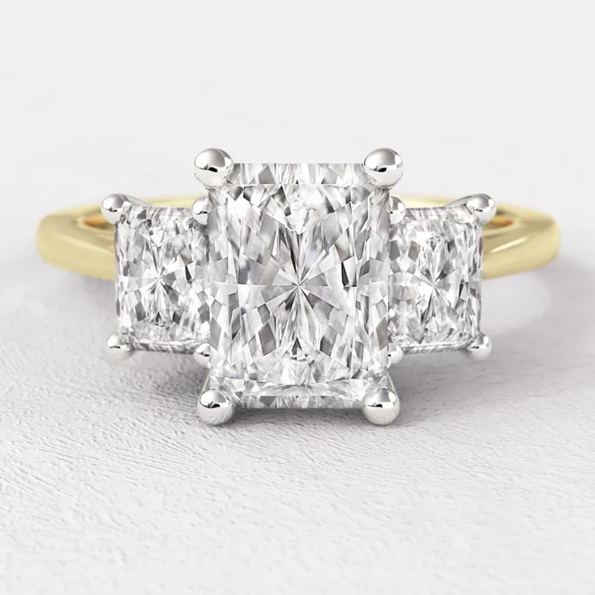 1.50ct Radiant Cut Trilogy Engagement Ring Yellow Gold TR1055