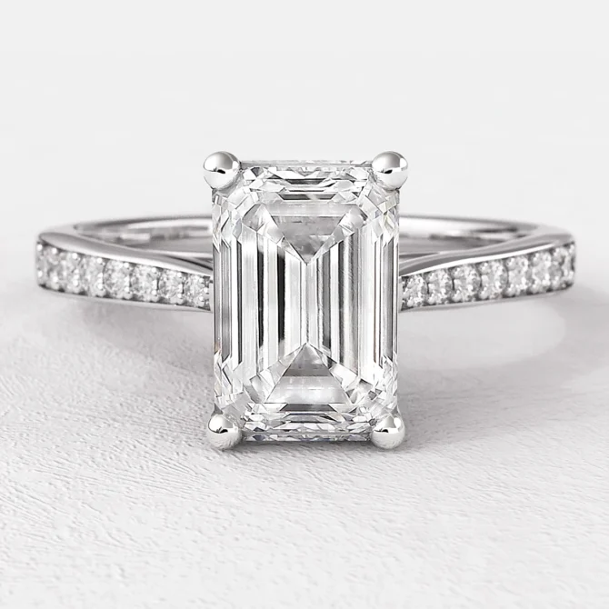 1.65ct Emerald Cut Side Stone Ring White Gold PR1064