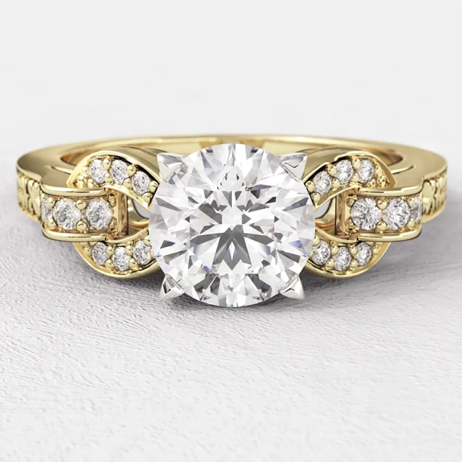 18k Yellow Gold 1.00ct Vintage Style Side Stone Ring PR1047