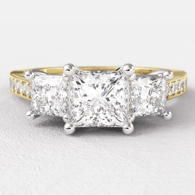 1.21ct Princess Cut Three Stone Natural Diamond Ring TR1076