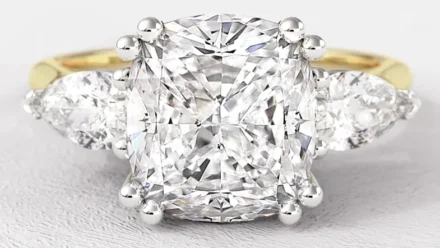 Cushion Three Stone Engagement Rings