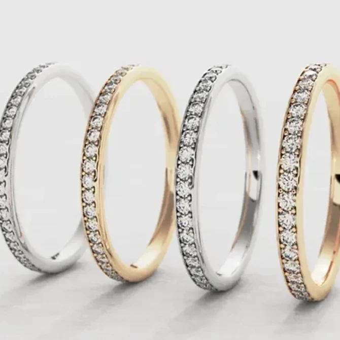 1.7mm to 2mm pave set ladies diamond wedding ring