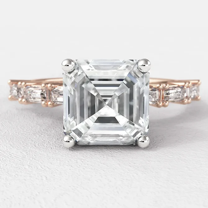 1.70ct Asscher Cut Side Stone Engagement Ring PR1091 Rose Gold