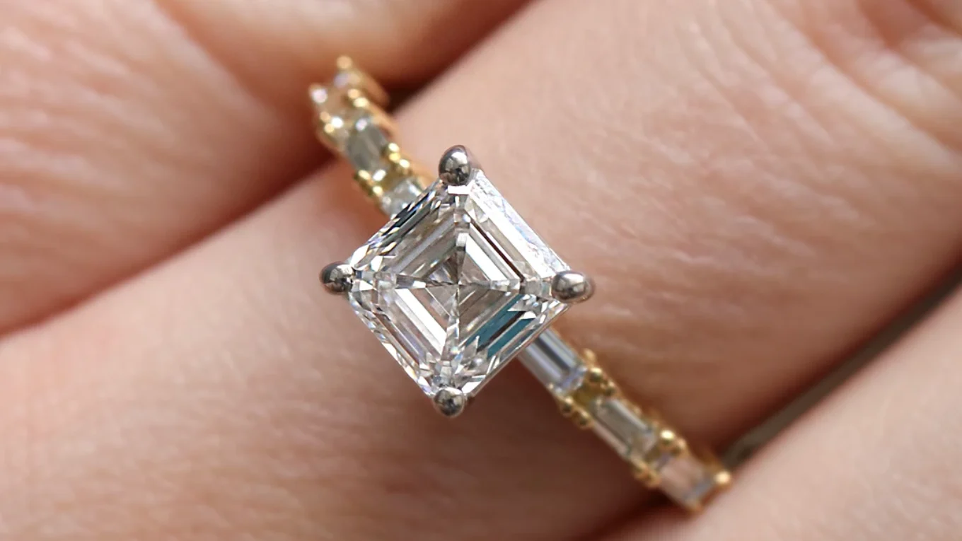 1.70ct Asscher Cut Side Stone Engagement Ring PR1091 on hand