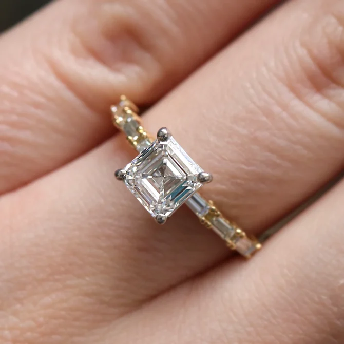 1.70ct Asscher Cut Side Stone Engagement Ring PR1091 on hand