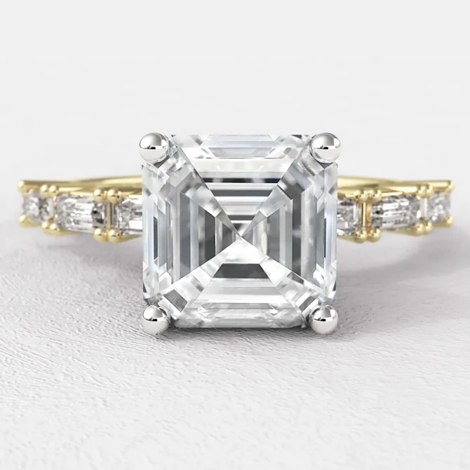 1.70ct Asscher Cut Side Stone Engagement Ring Yellow Gold PR1091