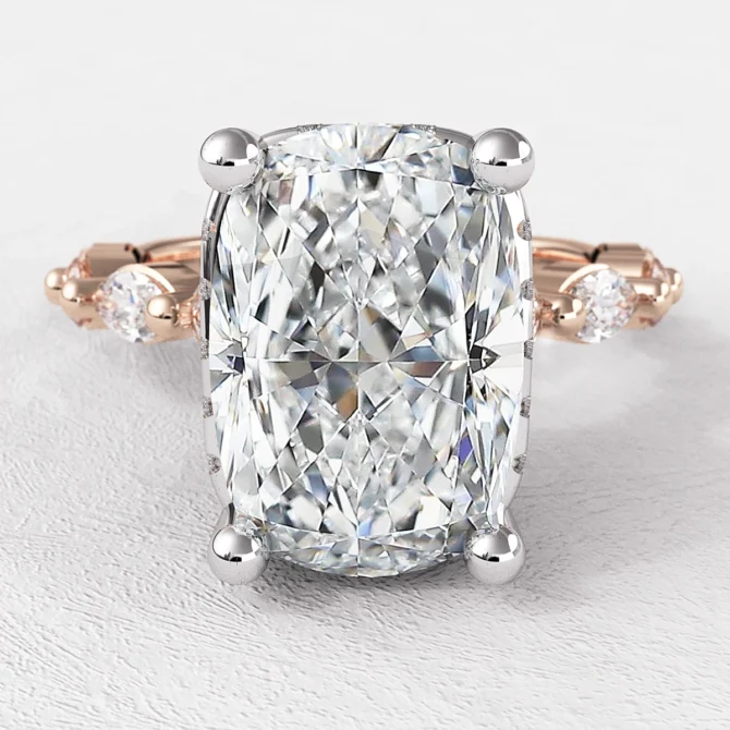 3.45ct Elongated Cushion Cut Engagement Ring with hidden halo PR1084 Rose Gold