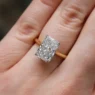 3.80ct Radiant Cut Diamond Engagement Ring SR1104 in yellow gold on hand - Made in Dublin