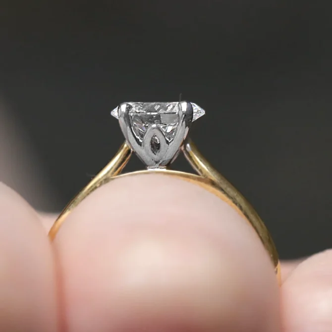 Horizontal Oval Cut Solitaire Engagement Ring SR1017 on hand side view - Made in Dublin, Ireland