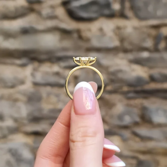 Marquise set engagement ring horizontal set in yellow gold SR1103 side view