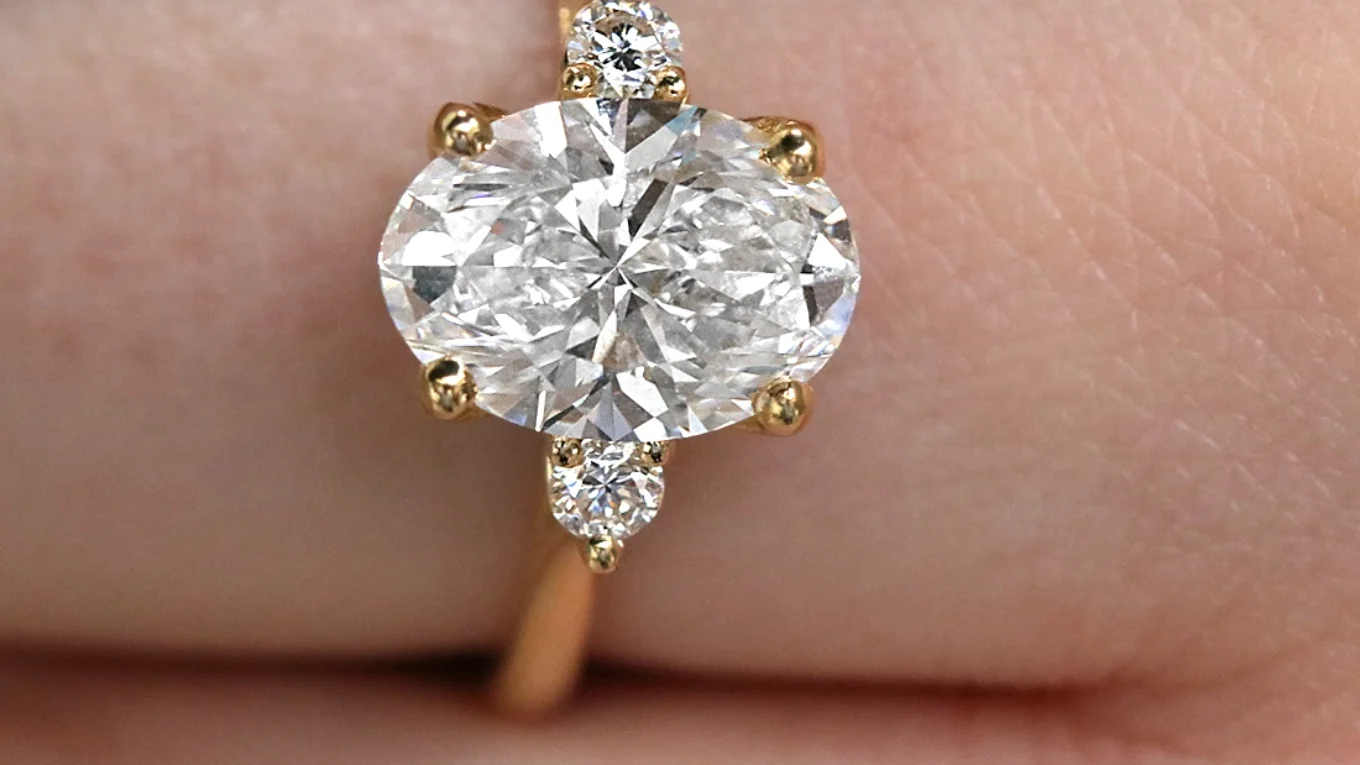 Oval Cut Trilogy Engagement Ring TR1102 on hand Made in Dublin, Ireland