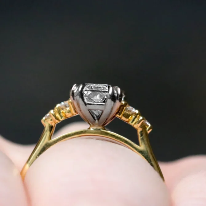 Radiant Cut Side Stone Diamond Engagement Ring PR1093 on hand side view