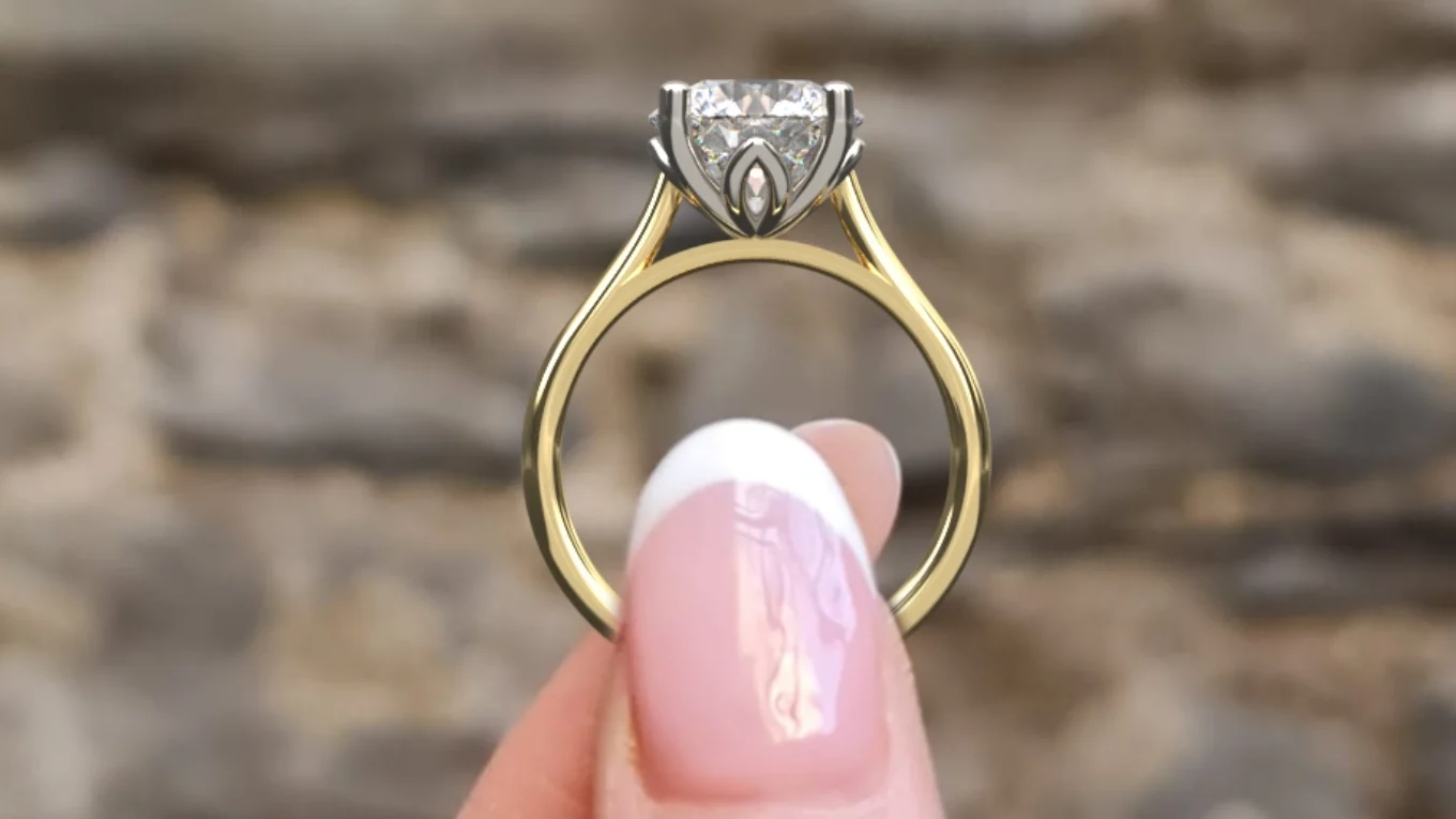 3.00ct Round Four Claw Tulip Solitaire Diamond Ring SR1001-9.0mm yellow gold side view - Made in Dublin, Ireland