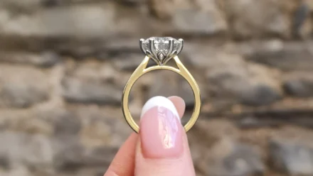 4.00ct Round Six-Claw Tulip Solitaire Ring SR1010 in yellow gold side view - Made in Dublin, Ireland