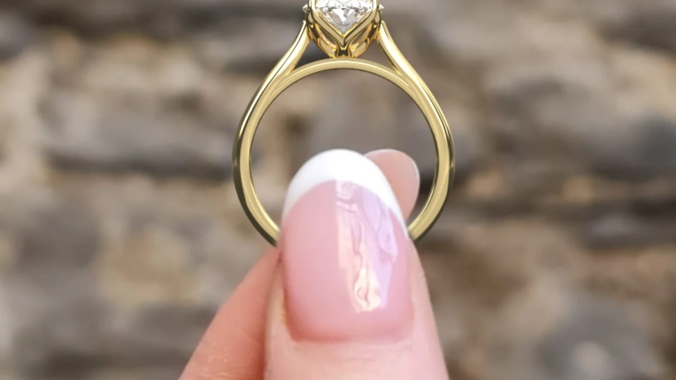 Classic lotus style oval solitaire diamond ring sr1043 in yellow gold side view