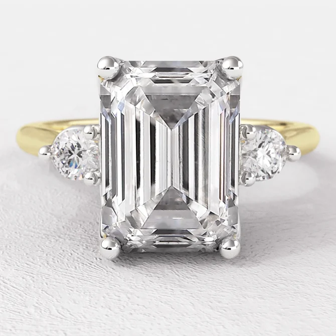 Emerald Cut Trilogy Diamond Ring TR1108 feature in yellow gold