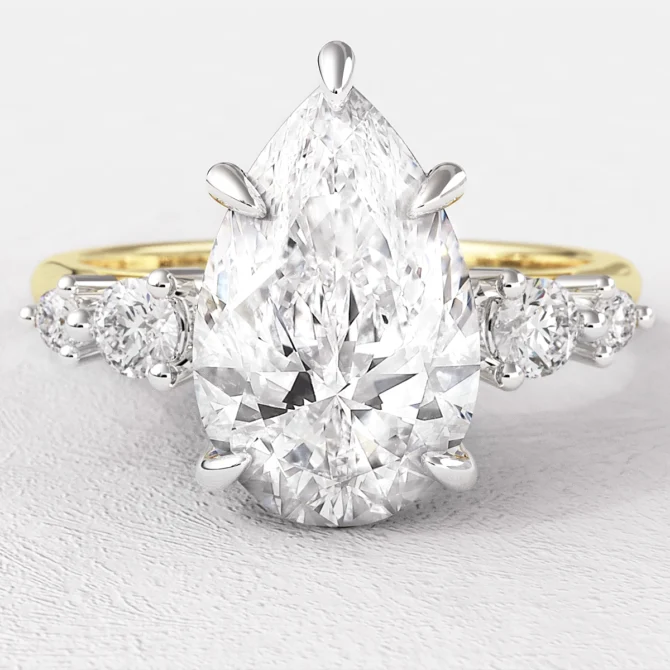 Graduating pear cut diamond side stone ring pr1101 yellow gold - feature