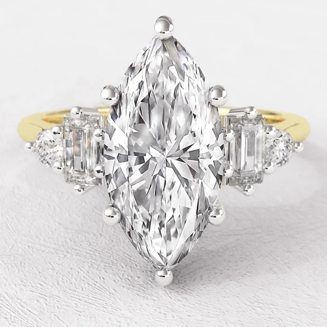 Marquise Cut Side Stone Diamond Ring PR1092 yellow gold