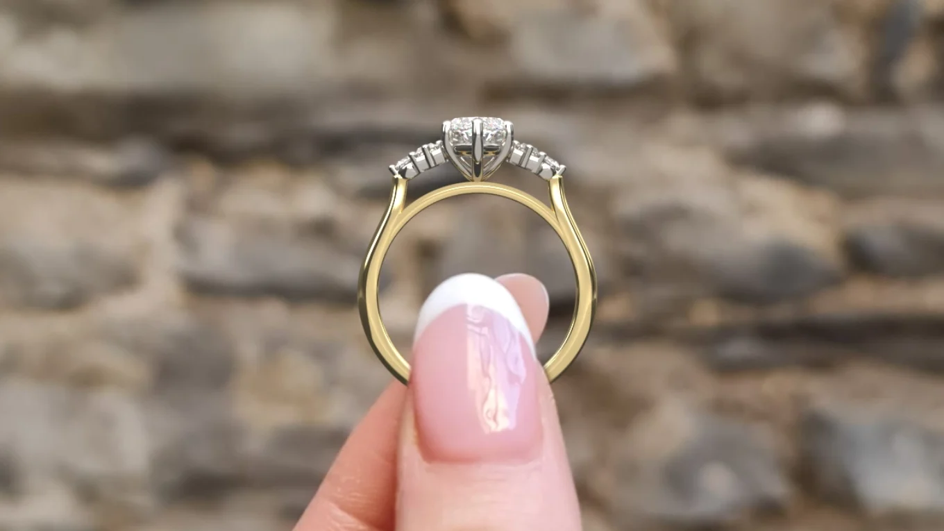 Marquise Cut Side Stone Diamond Ring PR1092 yellow gold side view