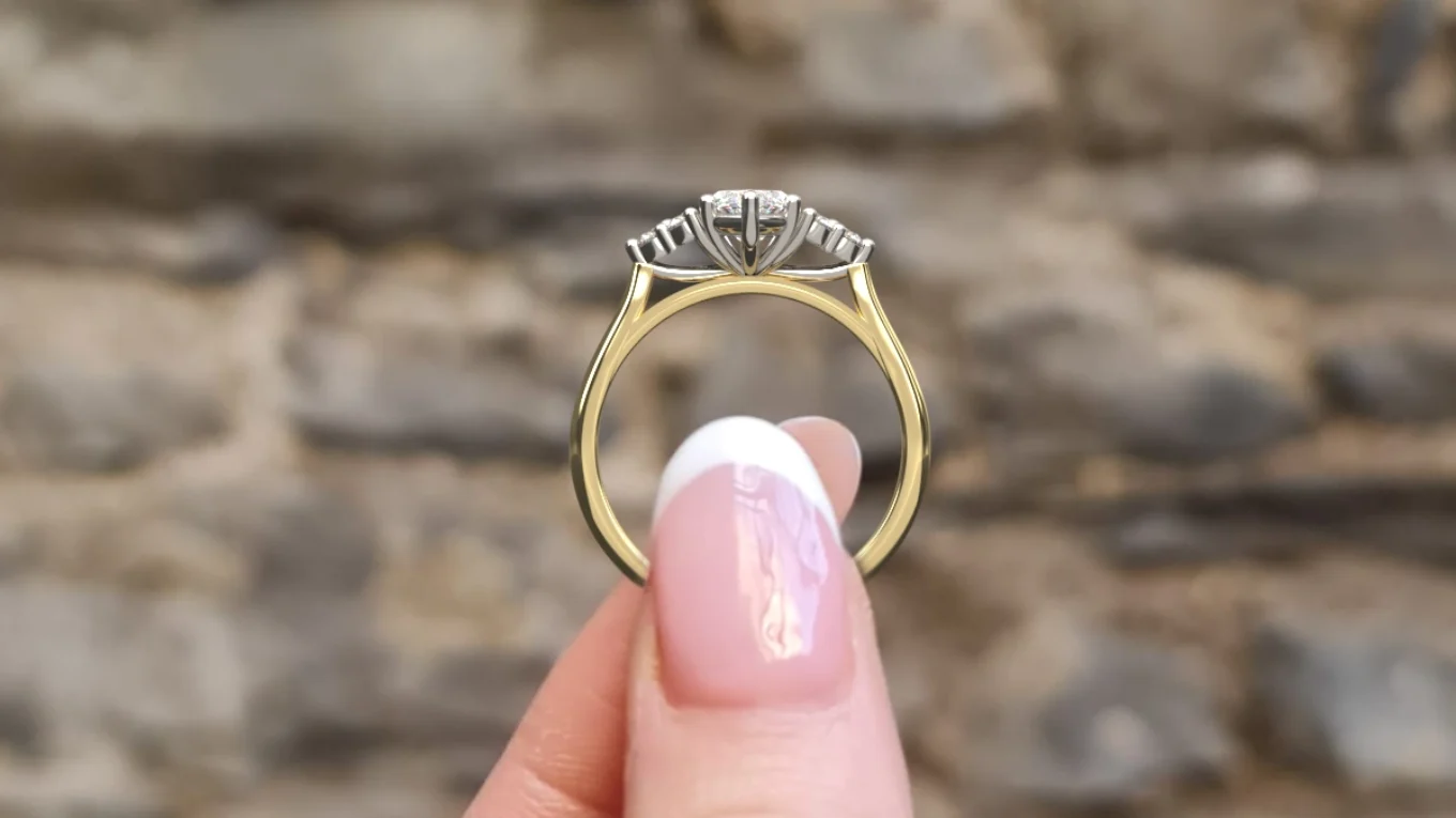 Marquise Cut Stepping Stone Diamond Ring PR1094 yellow gold side view