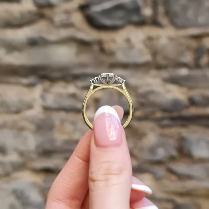 Marquise Cut Stepping Stone Diamond Ring PR1094 yellow gold side view