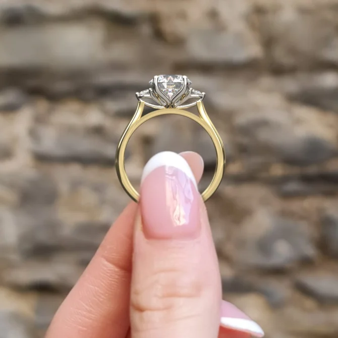 Trilogy Diamond Engagement Ring TR1103 yellow gold side view