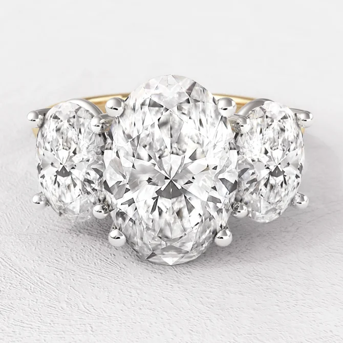 Yellow gold oval trilogy diamond ring tr1101 feature