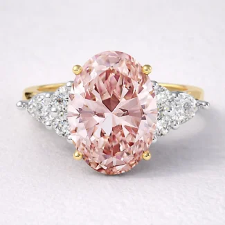 Oval 18k Yellow Gold Multi Stone Pink Diamond Ring TR1008 - Pink