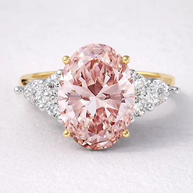 Oval 18k Yellow Gold Multi Stone Pink Diamond Ring TR1008 - Pink