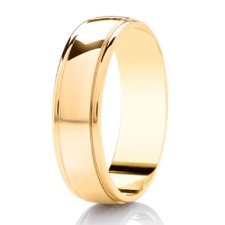 DC115 GWR2006 Gents Pattern 5mm Polished Centre Yellow Gold Wedding Ring