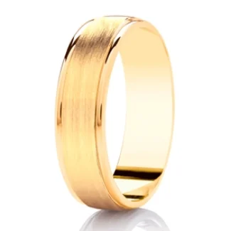 DC115BC GWR2004 Gents Pattern 5mm Flat Brushed Centre Yellow Gold Wedding Ring