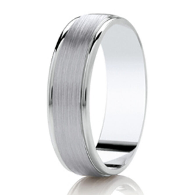 Gents Pattern 5mm Flat Brushed Centre Platinum/Palladium Wedding Ring