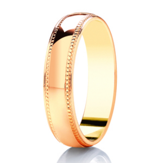 DC116 GWR2096 Gents 5mm Millgrain Yellow Gold Wedding Ring