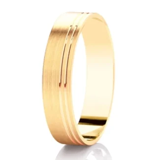 DC157B GWR2088 Gents 5mm Double Tramlines Brushed Yellow Gold Wedding Ring