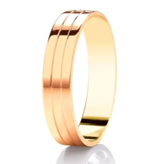 DC314 GWR2020 Gents 5mm Pattern Double Line Polished Yellow Gold Wedding Ring